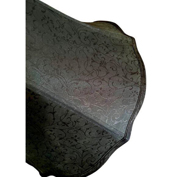 Vtg Black Scalloped Jacquard Fabric Bell Lamp Shade White Liner Vertical Piping - Picture 3 of 5